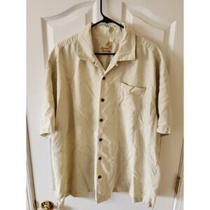 Tommy Bahama 100% Silk Textured Cream Yellow Sand Size XXL Palm Leaf Jacquard